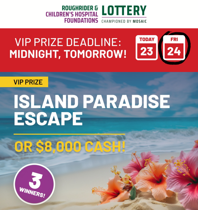 VIP Prize deadline midnight tomorrow - Island Paradise Escape or $8,000 cash - 3 winners