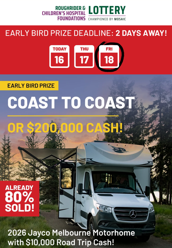 Only two days until this Early Bird drives off! Early Bird deadline midnight Friday
