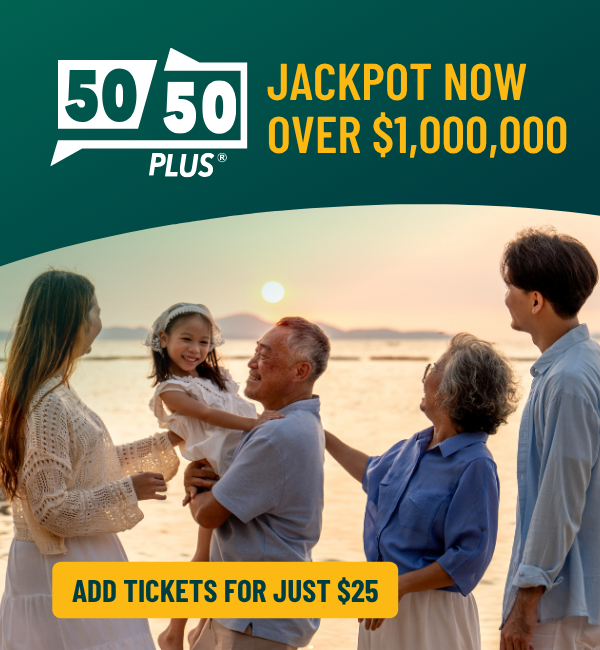 50/50 PLUS jackpot over $1 million