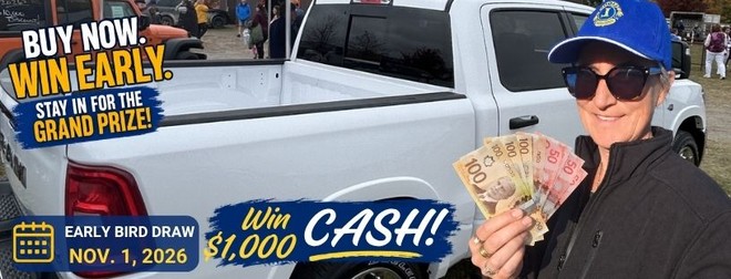 Buy now, win early - Early Bird Draw November 1, 2026 - win $1,000 cash